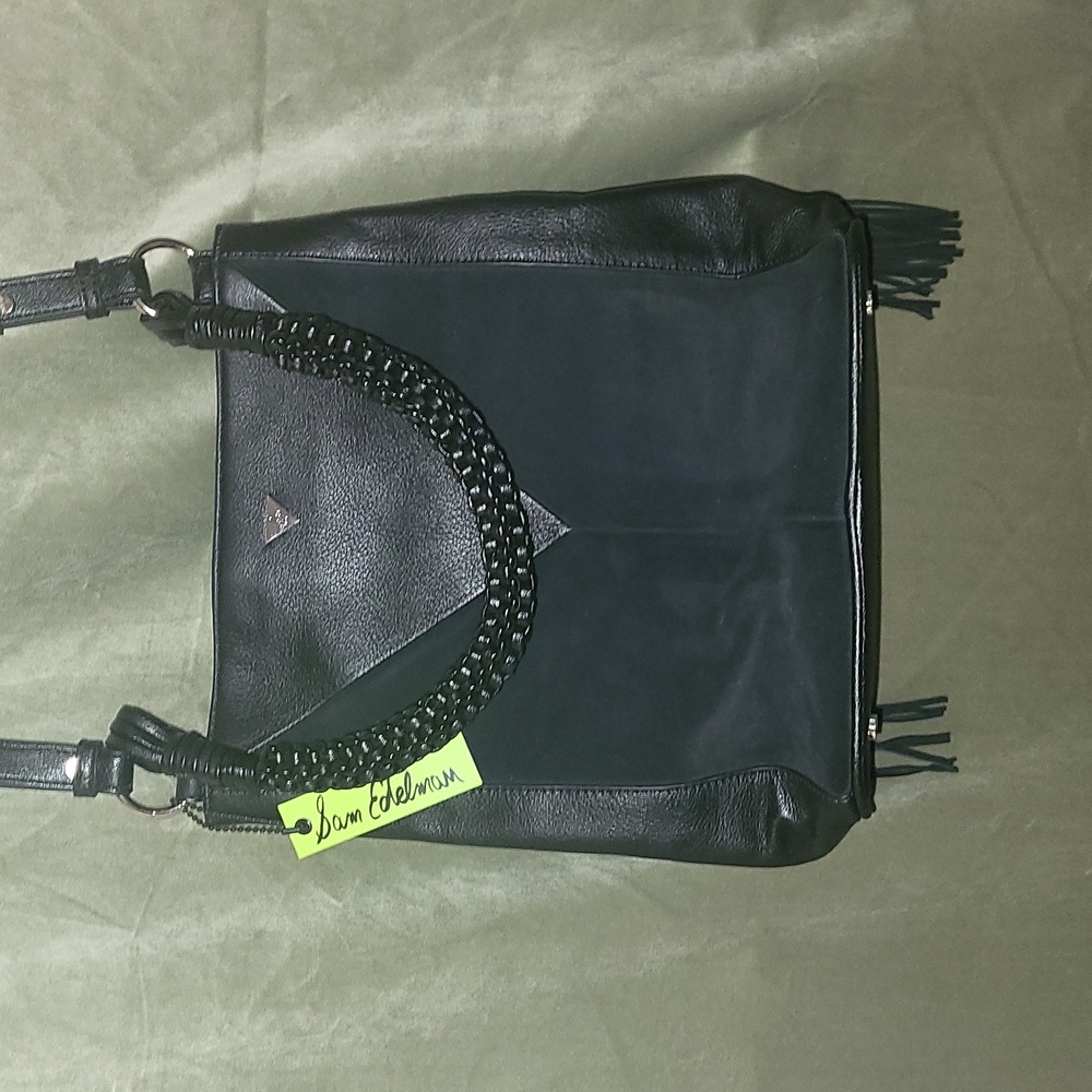 NWT Sam Edelman black leather / suede purse with fringe